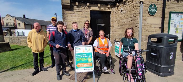 group of people meeting at our Holmfirth Hub for a wellness walk